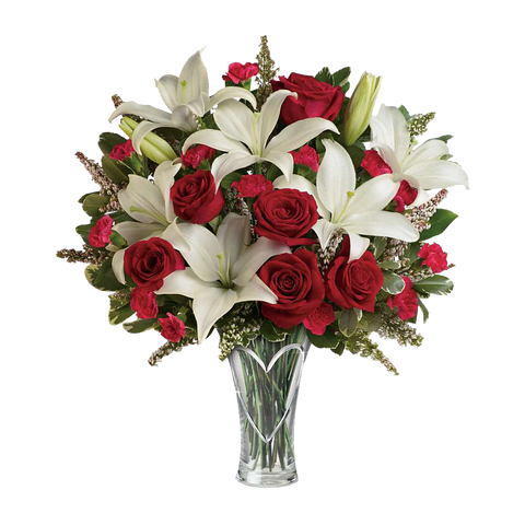 Classic Red Rose & White Lily Bouquet